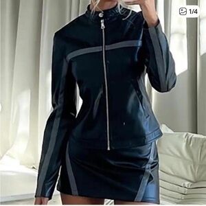 Tiger Mist Black Leather Jacket with Gray Accents